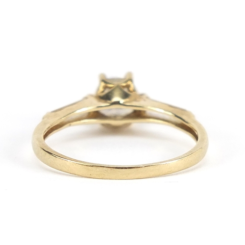 1761 - 9ct gold cubic zirconia solitaire ring, size R, 2.3g