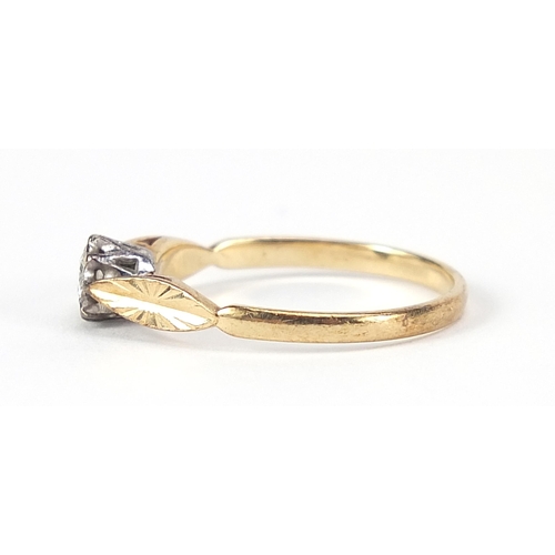 1744 - 9ct gold diamond solitaire ring, size N, 1.6g