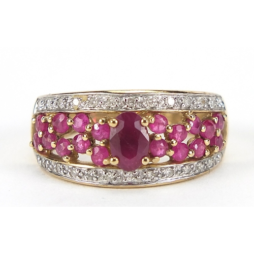 1683 - 9ct gold ruby and diamond ring, size L/M, 3.0g