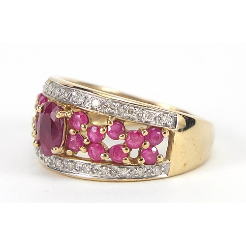 1683 - 9ct gold ruby and diamond ring, size L/M, 3.0g