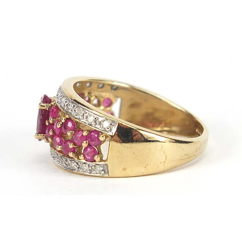 1683 - 9ct gold ruby and diamond ring, size L/M, 3.0g