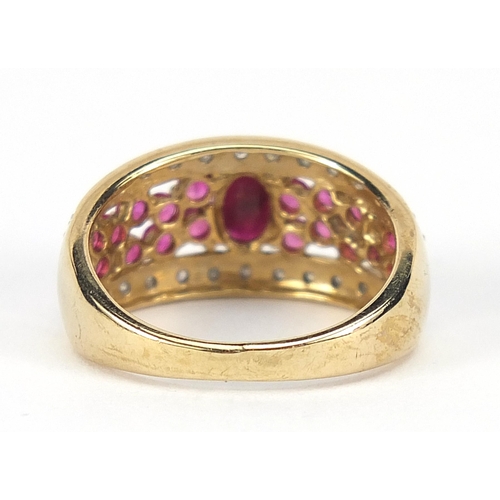 1683 - 9ct gold ruby and diamond ring, size L/M, 3.0g