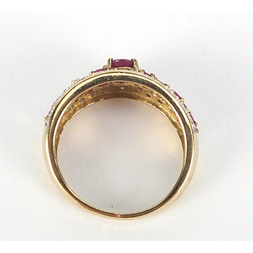 1683 - 9ct gold ruby and diamond ring, size L/M, 3.0g