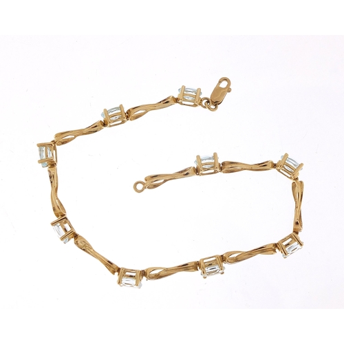 1726 - 9ct two tone gold aquamarine bracelet, 18cm in length, 5.8g