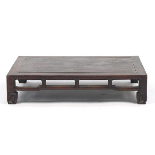 81 - Chinese carved hardwood low table, possibly Hongmu, 15cm H x 69cm W x 51.5cm D