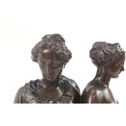 223 - After Germain Pilon, 19th century patinated bronze figure group of three graces, bearing Ferdinand B... 