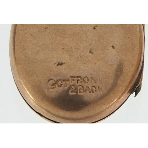 2144 - Four 9ct gold back and front lockets and a 9ct gold elephant hair ring, total 14.8g