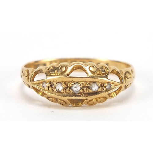 1709 - Victorian 18ct gold diamond five stone ring, size L, 2.0g