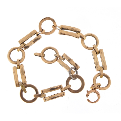 1703 - 9ct gold loop and gate link bracelet, 16cm in length, 5.3g