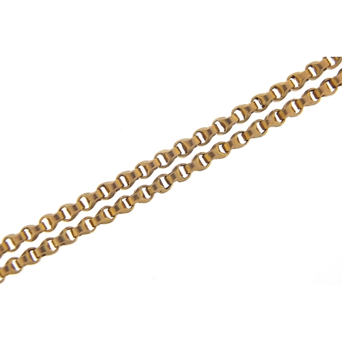 1670 - 9ct gold Longuard chain, 78cm in length when doubled, 33.3g