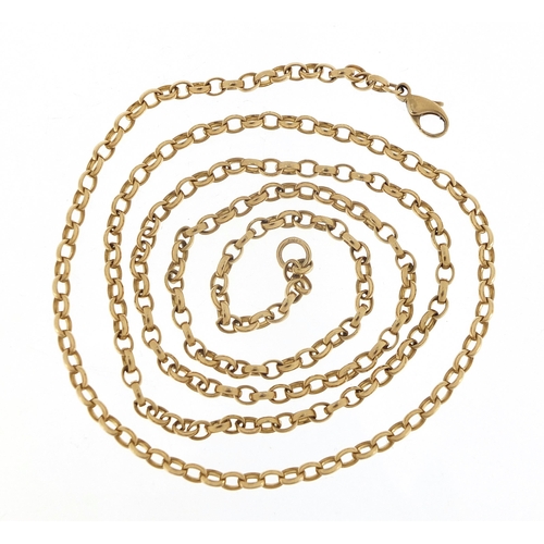 1687 - 9ct gold Belcher link necklace, 70cm in length, 15.0g