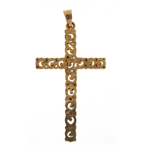 1742 - 9ct gold pierced cross pendant, 5cm high, 4.8g