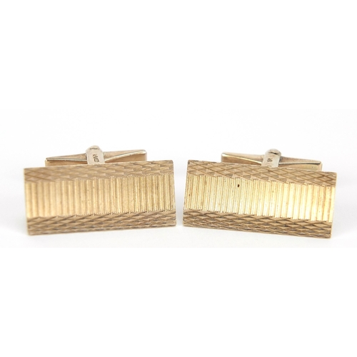 1743 - Pair of 9ct gold engine turned cufflinks, 2.5cm wide, 8.0g