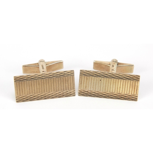 1743 - Pair of 9ct gold engine turned cufflinks, 2.5cm wide, 8.0g