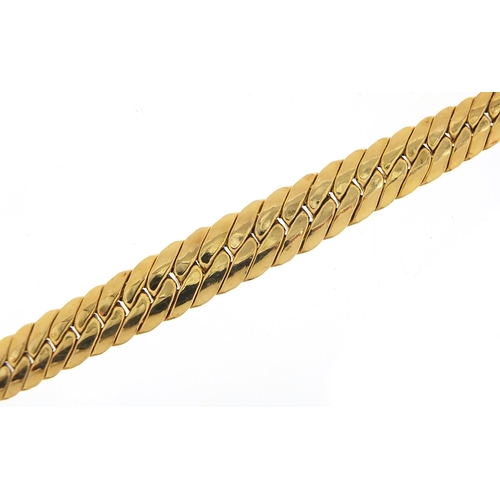 1677 - 14ct gold graduated snake link necklace, 40cm in length, 19.8g