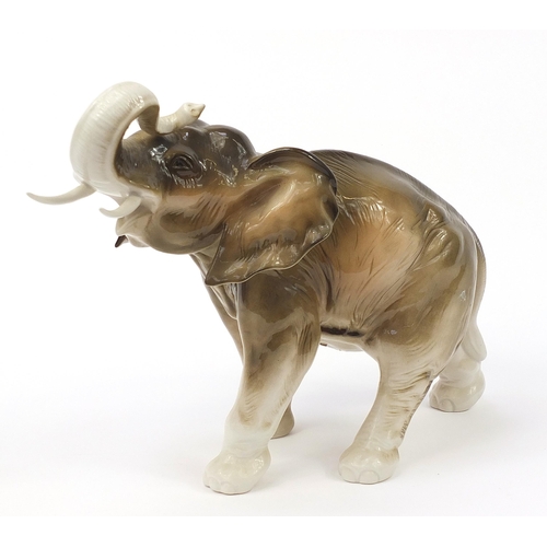 407 - Large Royal Dux pottery elephant with Royal Dux to the underside, 60cm in length