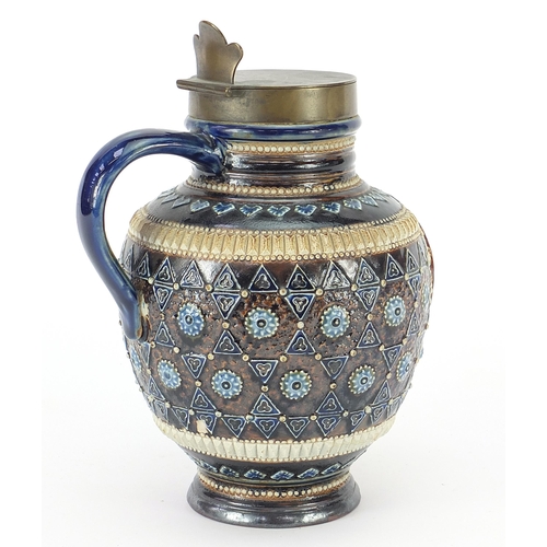 372 - Victorian Doulton Lambeth jug retailed by Jane Mortlock & Co of Oxford Street London 1879, 21cm high