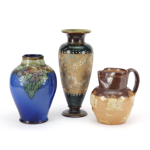 376 - Two Royal Doulton vases and a jug including a Slater pattern example, the largest 28cm high