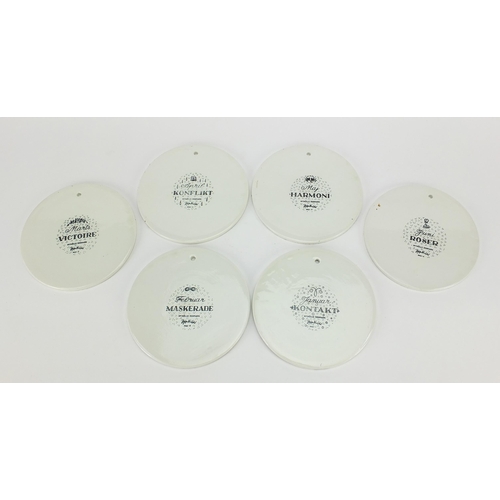 403 - Six Danish circular wall plaques designed by Bjorn Wiinblad, 15cm in diameter