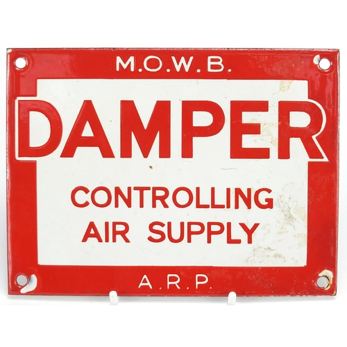 2466 - Military interest ARP Damper Controlling Air Supply enamel sign, 15.5cm x 11.5cm