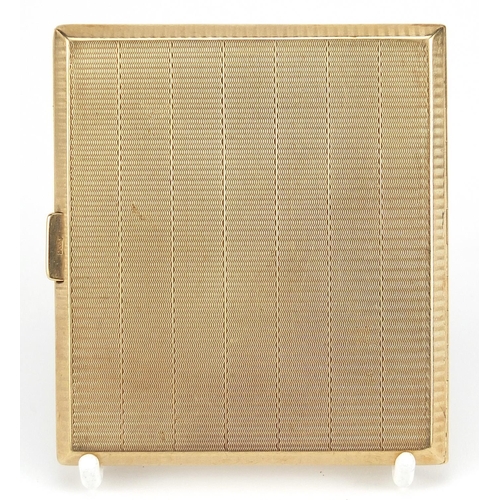 1665 - 9ct gold cigarette case with engine turned decoration, Birmingham 1924, 8cm wide, 101.0g