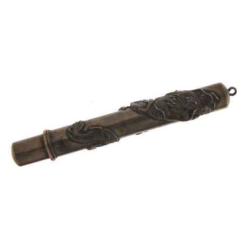 70A - Chinese unmarked silver pencil holder relief decorated with a dragon, 7.5cm in length, 9.7g