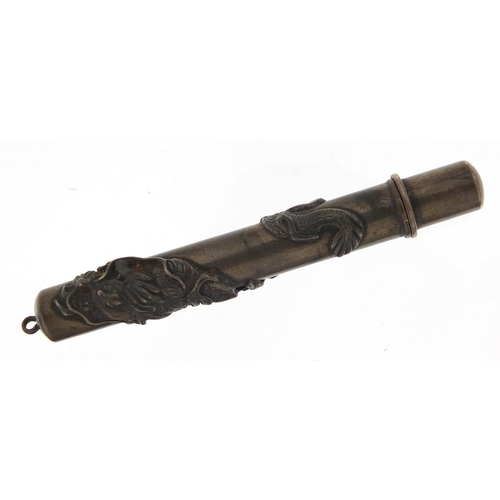 70A - Chinese unmarked silver pencil holder relief decorated with a dragon, 7.5cm in length, 9.7g