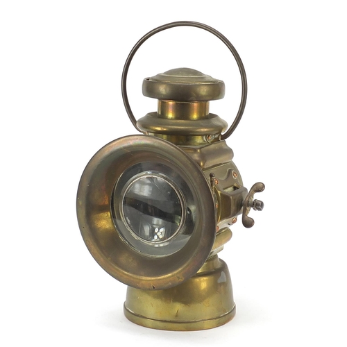 279 - Antique brass Lucas King of the Road carriage lamp, numbered 653, 32cm high including handle