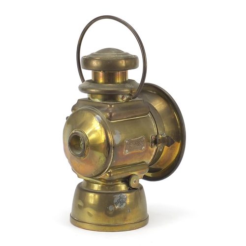 279 - Antique brass Lucas King of the Road carriage lamp, numbered 653, 32cm high including handle