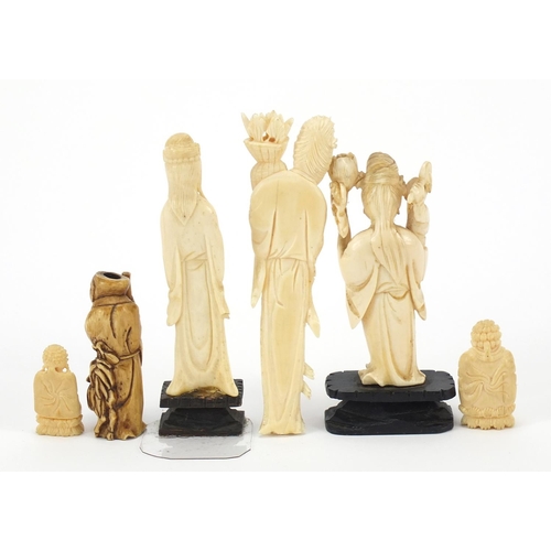 1388 - Six Chinese carved ivory figures, the largest 11cm high