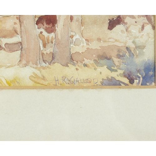 654 - Herbert Reginald Gallop - Cattle beneath trees, 20th century watercolour, mounted, framed and glazed... 