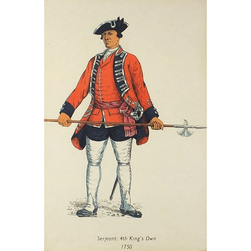 1655 - Set of seven British military interest prints in colour including Gunner Royal Artillery, Officer 1s... 