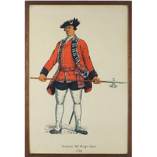 1655 - Set of seven British military interest prints in colour including Gunner Royal Artillery, Officer 1s... 