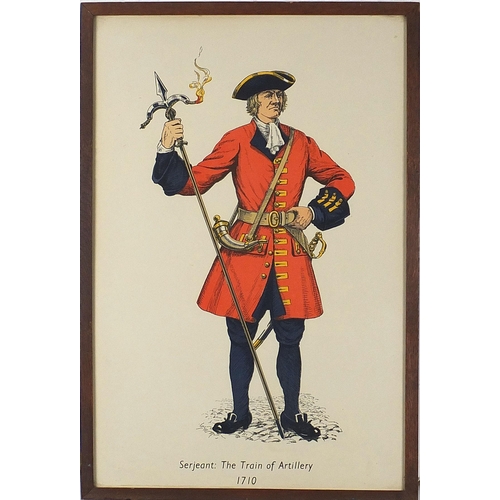 1655 - Set of seven British military interest prints in colour including Gunner Royal Artillery, Officer 1s... 