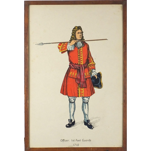 1655 - Set of seven British military interest prints in colour including Gunner Royal Artillery, Officer 1s... 