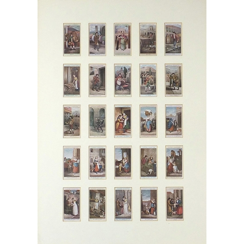 1658 - Five framed, glazed displays of cigarette cards including  Cries of London, the largest overall 64cm... 