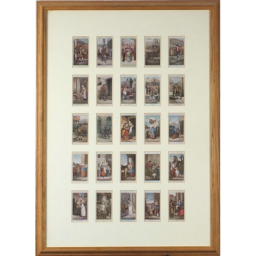 1658 - Five framed, glazed displays of cigarette cards including  Cries of London, the largest overall 64cm... 