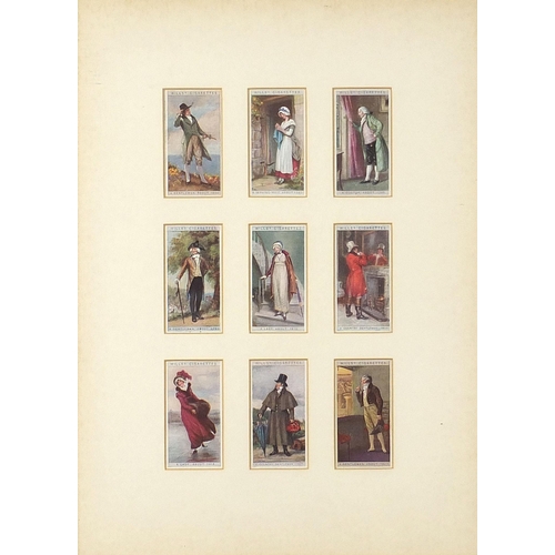 1658 - Five framed, glazed displays of cigarette cards including  Cries of London, the largest overall 64cm... 