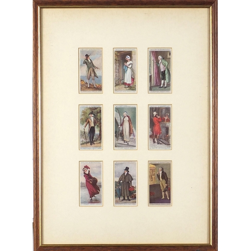 1658 - Five framed, glazed displays of cigarette cards including  Cries of London, the largest overall 64cm... 