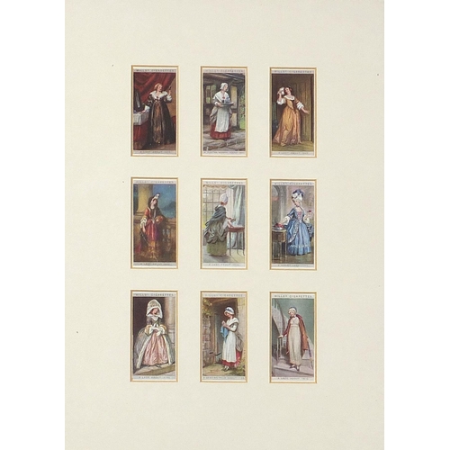 1658 - Five framed, glazed displays of cigarette cards including  Cries of London, the largest overall 64cm... 