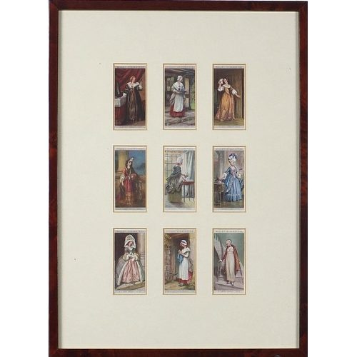 1658 - Five framed, glazed displays of cigarette cards including  Cries of London, the largest overall 64cm... 