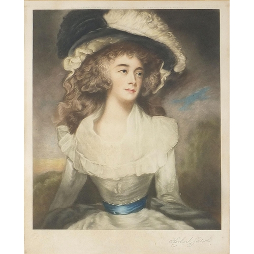 688 - Herbert Sedcote - Portrait of a lady wearing a hat, pencil signed print in colour, embossed blind st... 