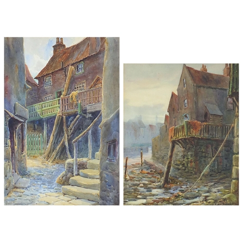 686 - W Cecil Dunford - Evening, the Harbour, Whitby and Wilson's yard, in the Old Town, two watercolours,... 