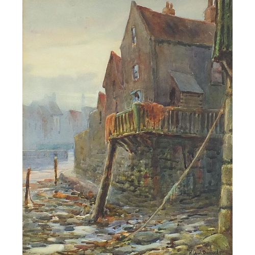 686 - W Cecil Dunford - Evening, the Harbour, Whitby and Wilson's yard, in the Old Town, two watercolours,... 