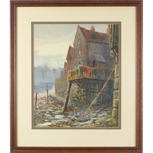 686 - W Cecil Dunford - Evening, the Harbour, Whitby and Wilson's yard, in the Old Town, two watercolours,... 