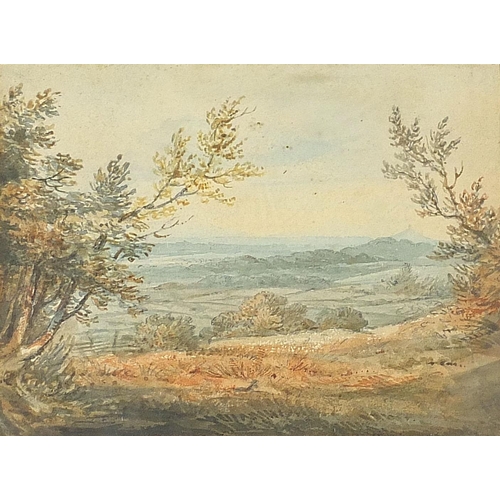 710 - Fields before hills and horse and cart beside a house, three watercolours, one signed C Jones, two m... 