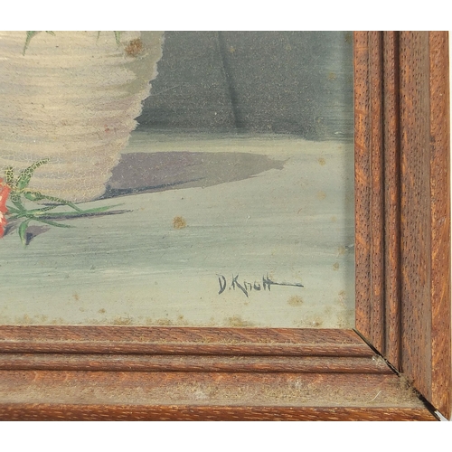 1640 - Still life flowers, five 20th century oils, one signed D Knott, one mounted, framed and glazed, two ... 