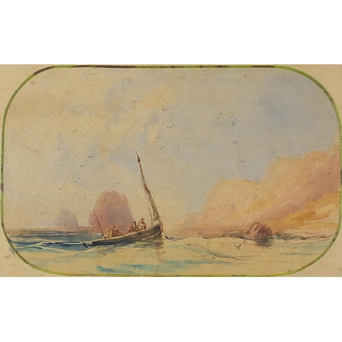 709 - Asian landscape, street scene and coastal scene with boat, three watercolours, mounted, framed and g... 