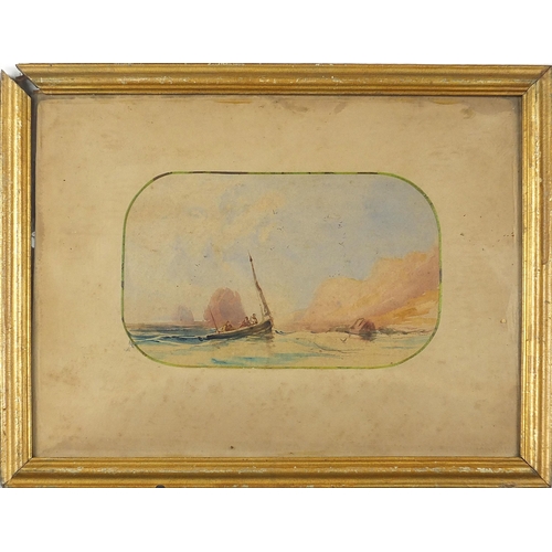 709 - Asian landscape, street scene and coastal scene with boat, three watercolours, mounted, framed and g... 