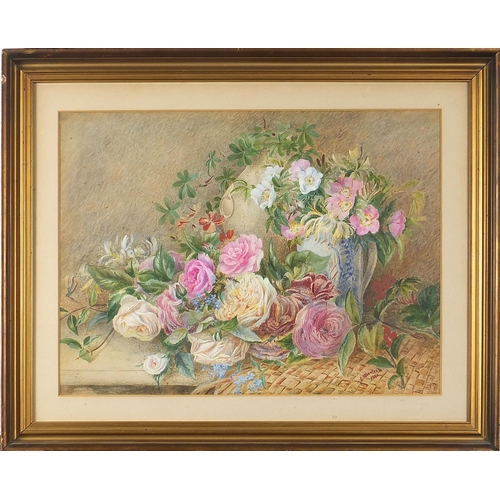 459 - Still life flowers, late 19th century watercolour, signed C Monleath 1880, mounted, framed and glaze... 